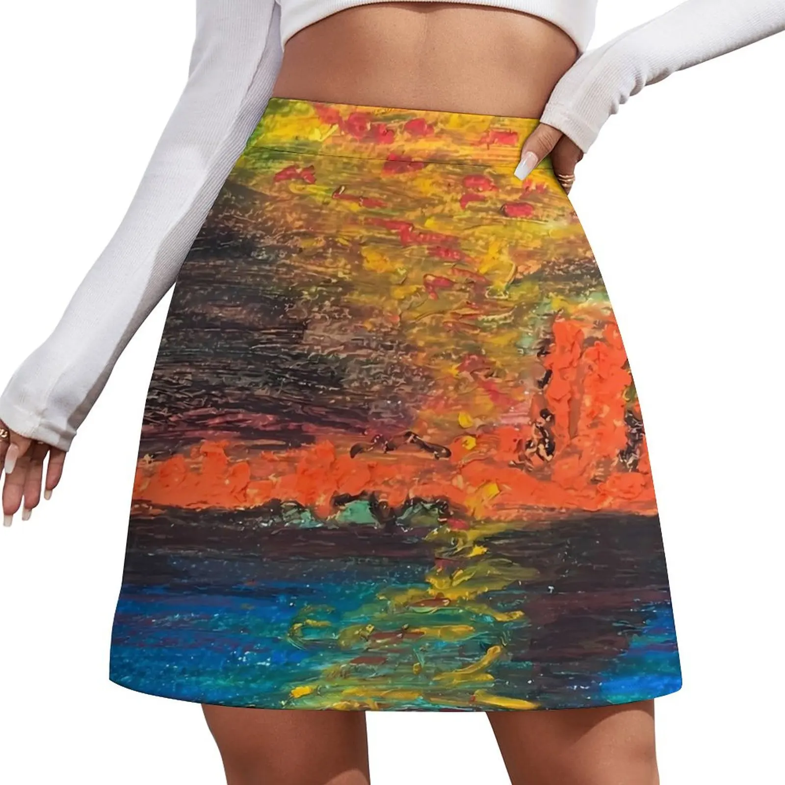 Oil Painting Skirt Summer Abstract Landscape Harajuku Casual A-line Skirts Retro Mini Skirt Woman Design Oversized Clothes