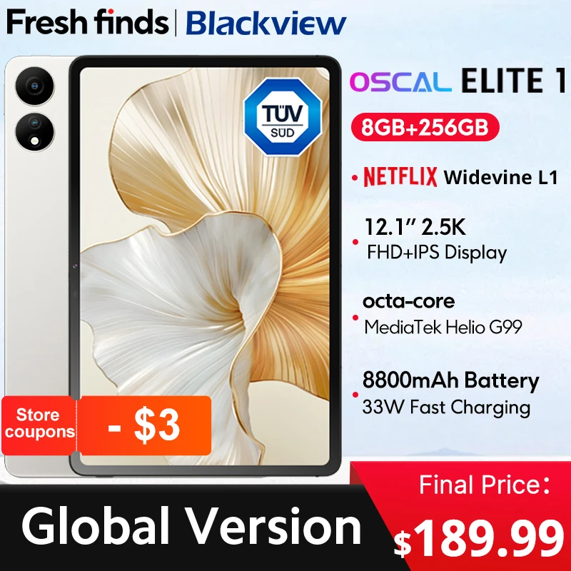 Blackview Oscal ELITE 1 Tablet 12.1 inch 2.5K Display MTK Helio G99 Widevine L1 8800mAh Battery 33W Fast Charging Android Pad PC