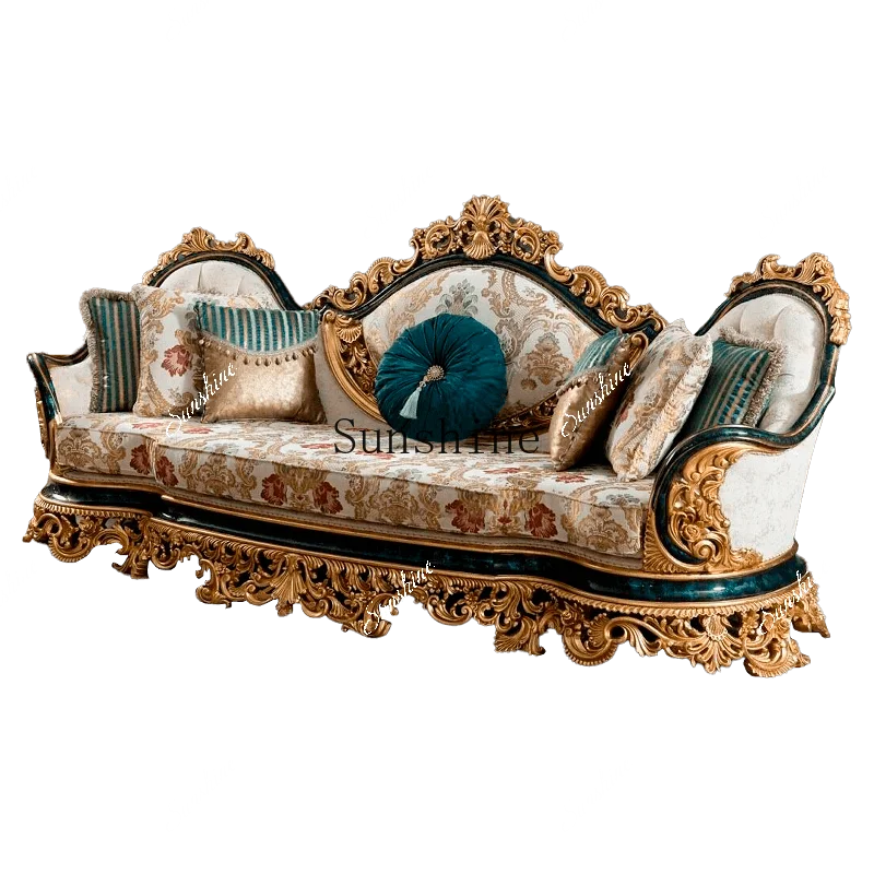 European all-solid wood crown carved sofa coffee table combination large apartment  FT