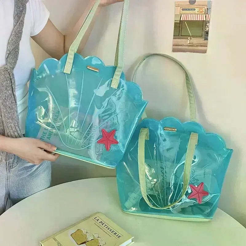 

Корейская модная сумка через плечо из ПВХ, стильная, прозрачная, синяя, женская, водонепроницаемая, портативная сумка-тоут