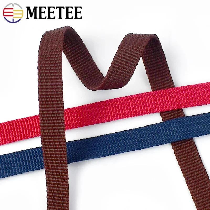 Meetee 1Roll=45M 10mm Colorful PP Webbing 1.1mm Thick Nylon Ribbon Bag Strap Backpack Belt Woven Tape Band DIY Sewing Accessory