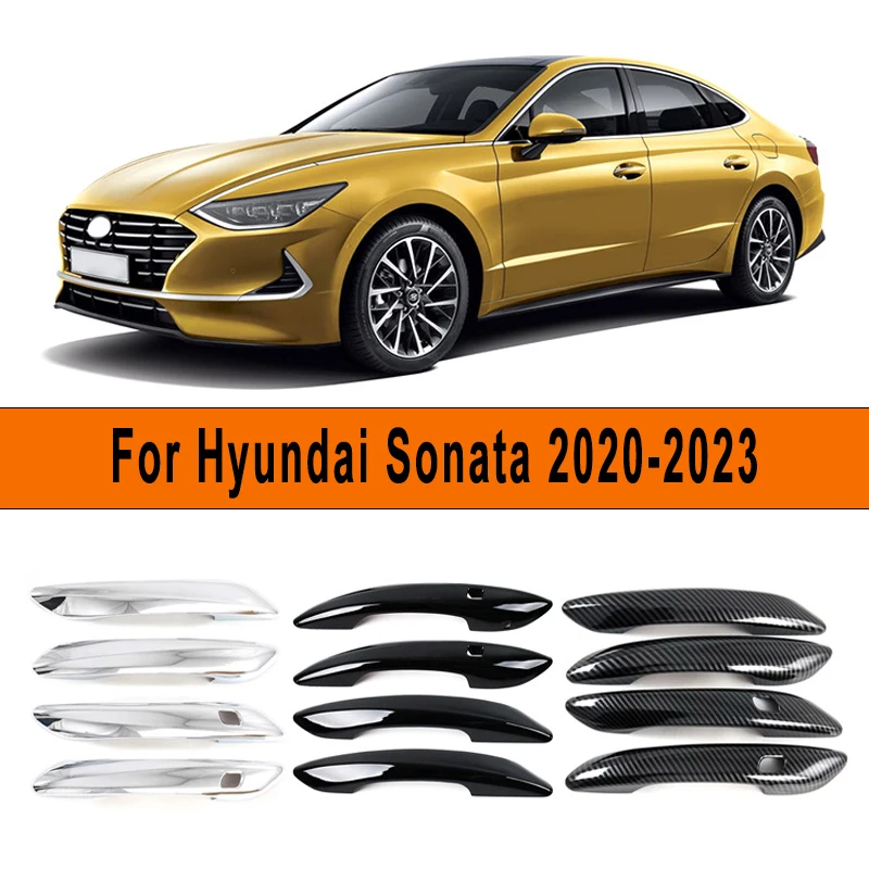 

Glossy Black Carbon Fiber Chrome Car Door Handle Cover Decor Sticker Styling Accessories For Hyundai Sonata 2020-2023 2022 2021