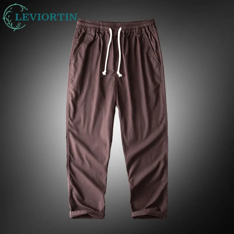 Casual Men's Cotton Linen Pants Summer Loose Straight Leg Drawstring Trousers Fashion Elastic Waist Jogger Yoga Baggy Pants