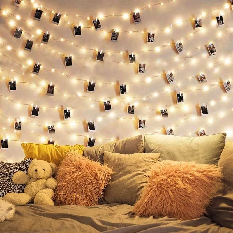 Photo Clip String Lights LED Fairy Lights with Clips for Hanging Pictures Bedroom Wall Decor Birthday Wedding Party Supplies