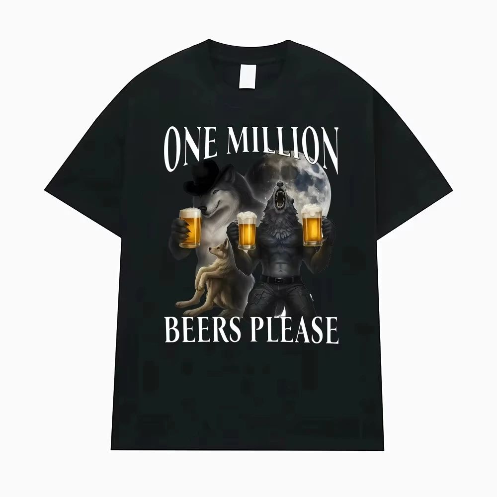 Camisetas Meme Lobo Gym One Million Beers, Camisetas Meme Lobisomem Cringe, Camisetas de Humor Negro Ousado, Camisetas Oversized Casuais da Moda para Homens e Mulheres