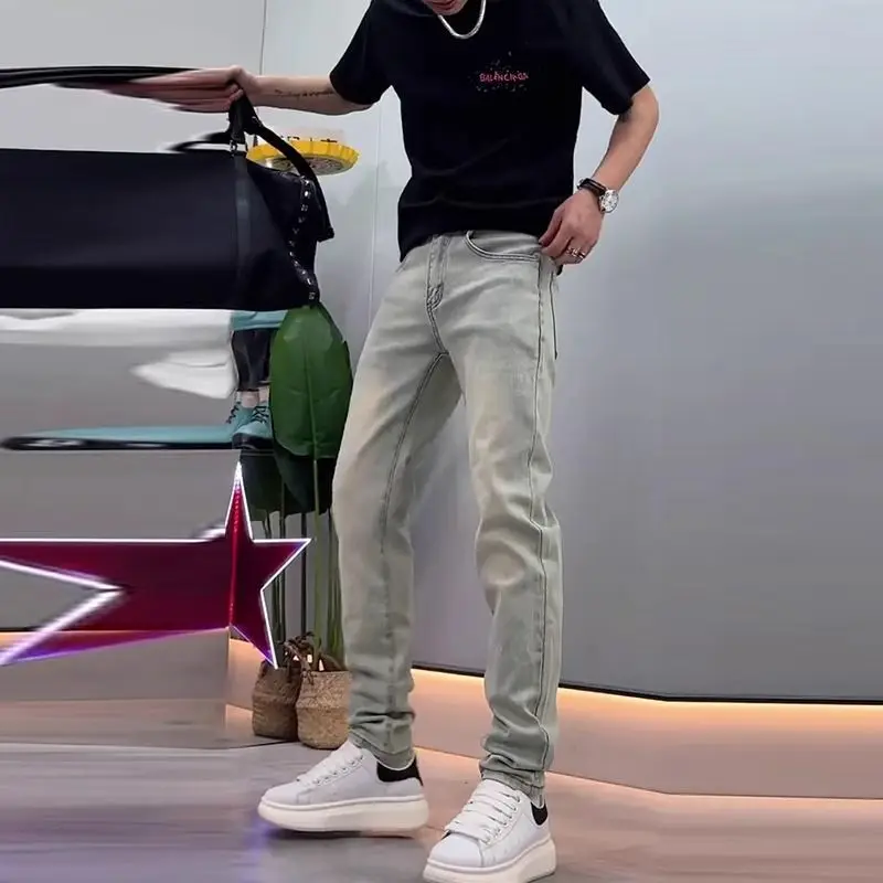 

Retro Embroidered Jeans 2026 Men's Spring New Micro-Harlan Long Elastic Casual High-end Cargo Pants Men Clothing Cargo Jeans