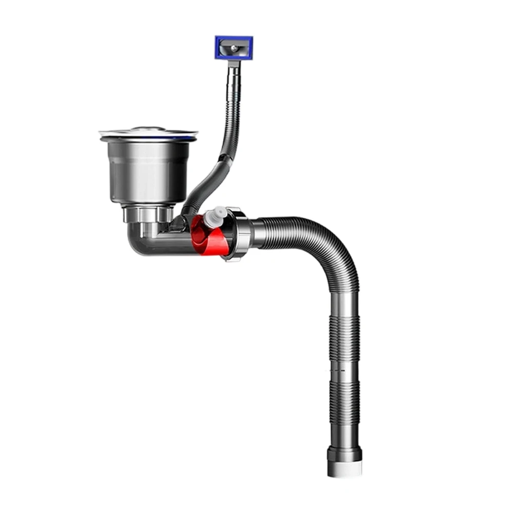 Drain Pipe Set Sink Drain Stainless Steel And PP Dual Sink Compatibility Smell Neutralization Complete Plumbing Connection
