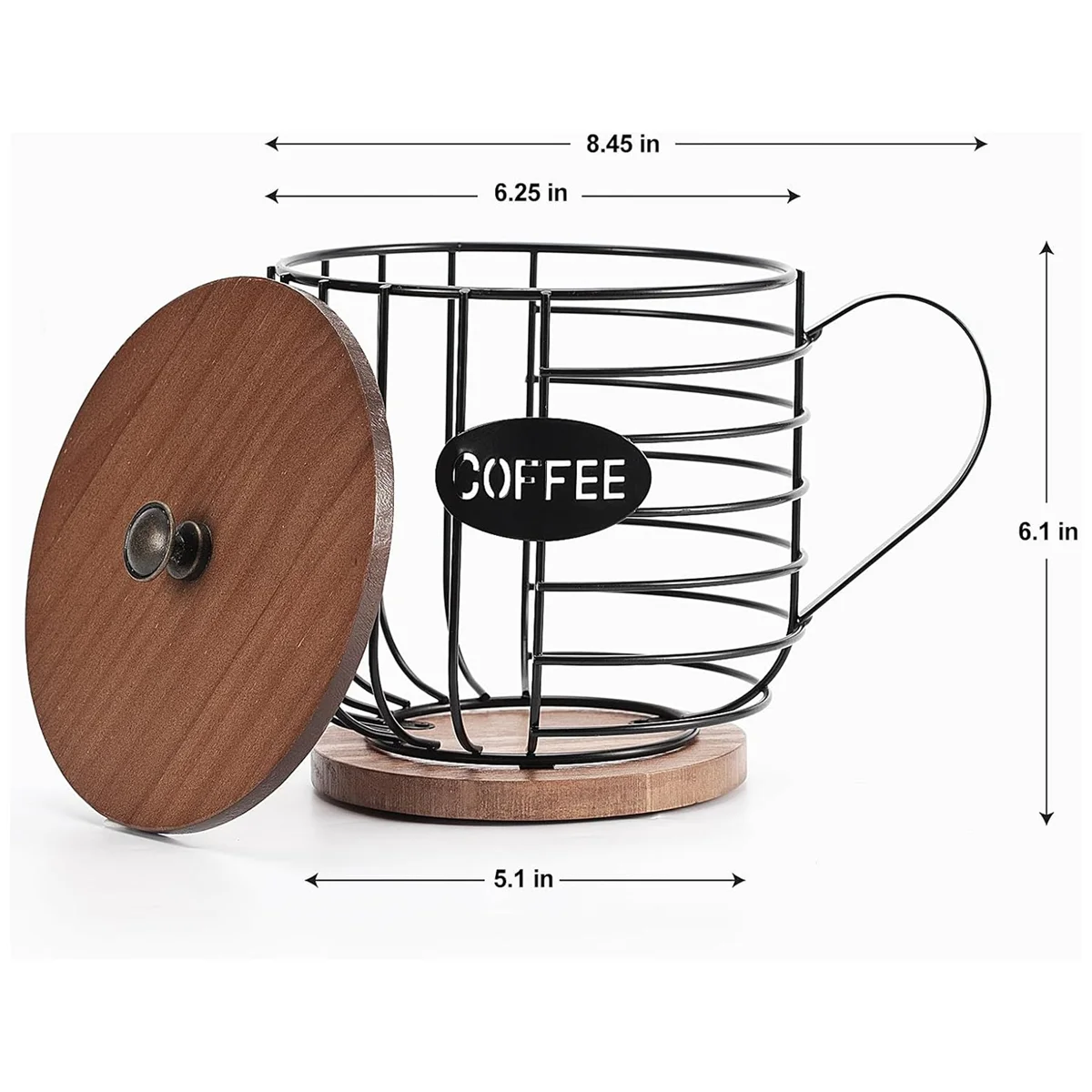 Soporte rústico para cápsulas de café, almacenamiento de tazas K con tapa de madera, cesta de café redonda, decoración para encimera de cocina