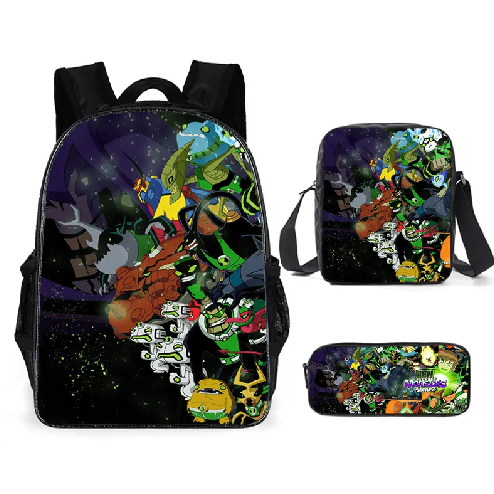 Ben Bag 10 Mochila escolar de dibujos animados de Anime, Mochila de tres piezas para adolescentes, Mochila escolar de poliéster resistente al desgaste para niños y estudiantes