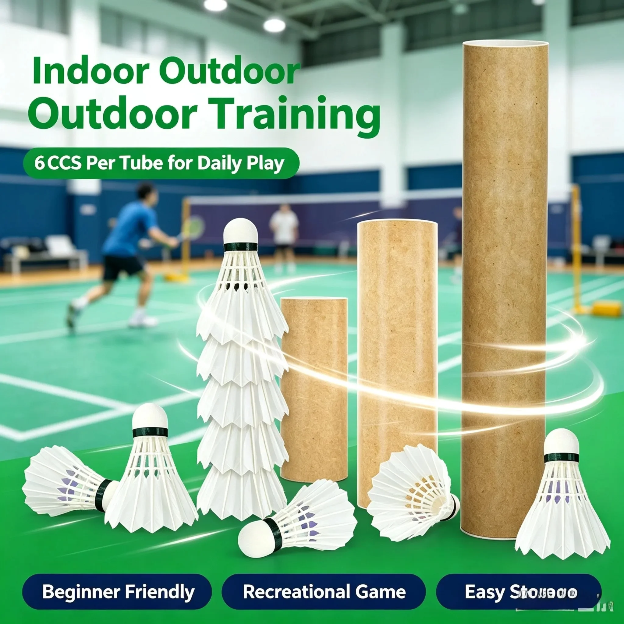 White Duck Feather Badminton Shuttlecocks 6Pcs/Tube Stable Flight Durable Training Shuttlecock Indoor Outdoor Recreational Sport