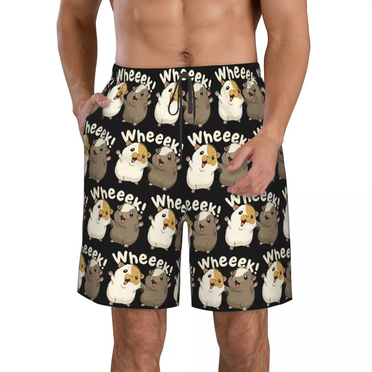 Happy Guinea Pig Trunks Beach Board Shorts Casual Quick Dry Swim Summer Men Pants