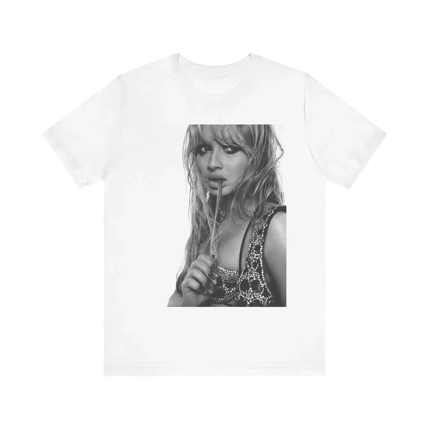 Sabrina Carpenter Katoenen Pakaian Tren Pola Cetak Musim Panas Merek Mewah Katun Pria dan Wanita T-shirt Lengan Pendek