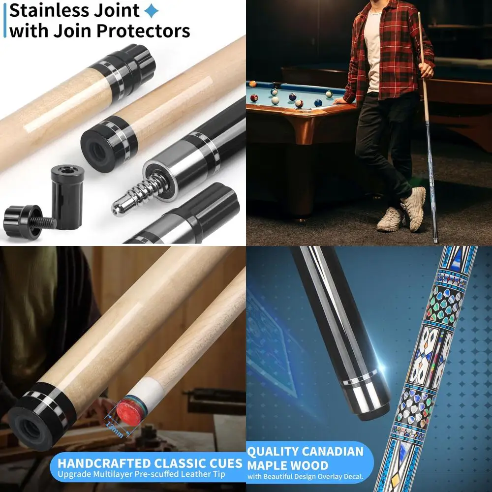

Professional Canadian Maple Pool Cues, 18-20oz, Telescopic Carbon Fiber Extension, Ideal for Adults & Bar Billiards