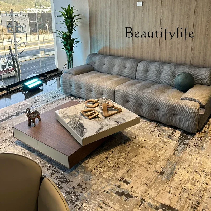 

LXItalian minimalist rotating coffee table living room household small apartment modern simple square rock slab coffee table