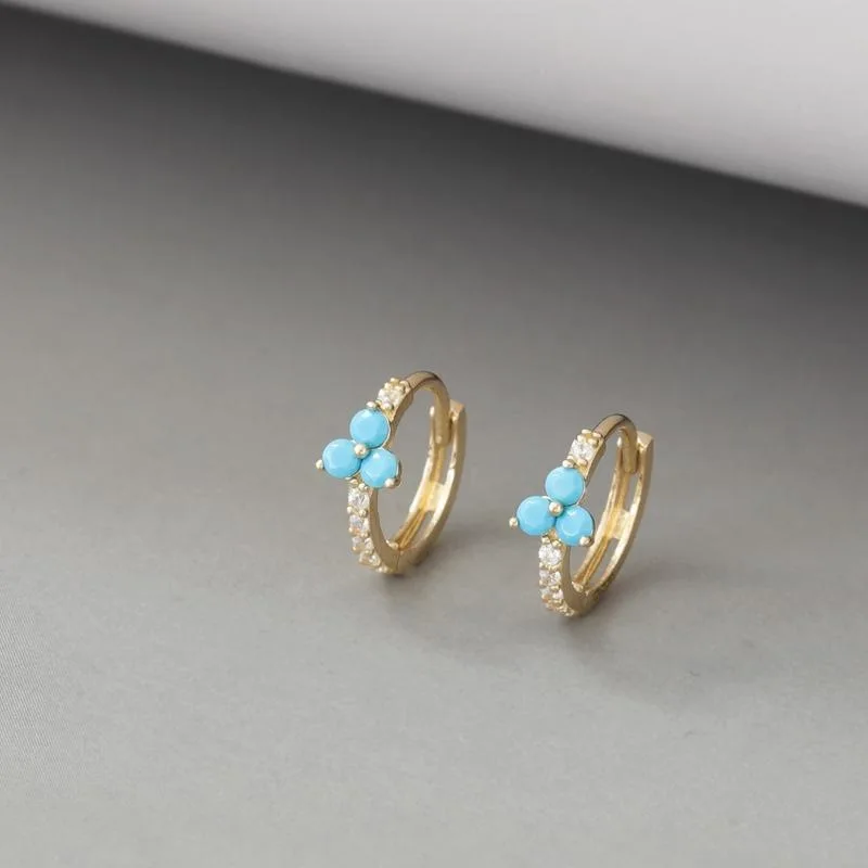 925 Sterling Silver Electroplated 18K Gold Inlaid Zirconia Flower Earrings for Women Fashionable Temperament Exquisite Jewelry