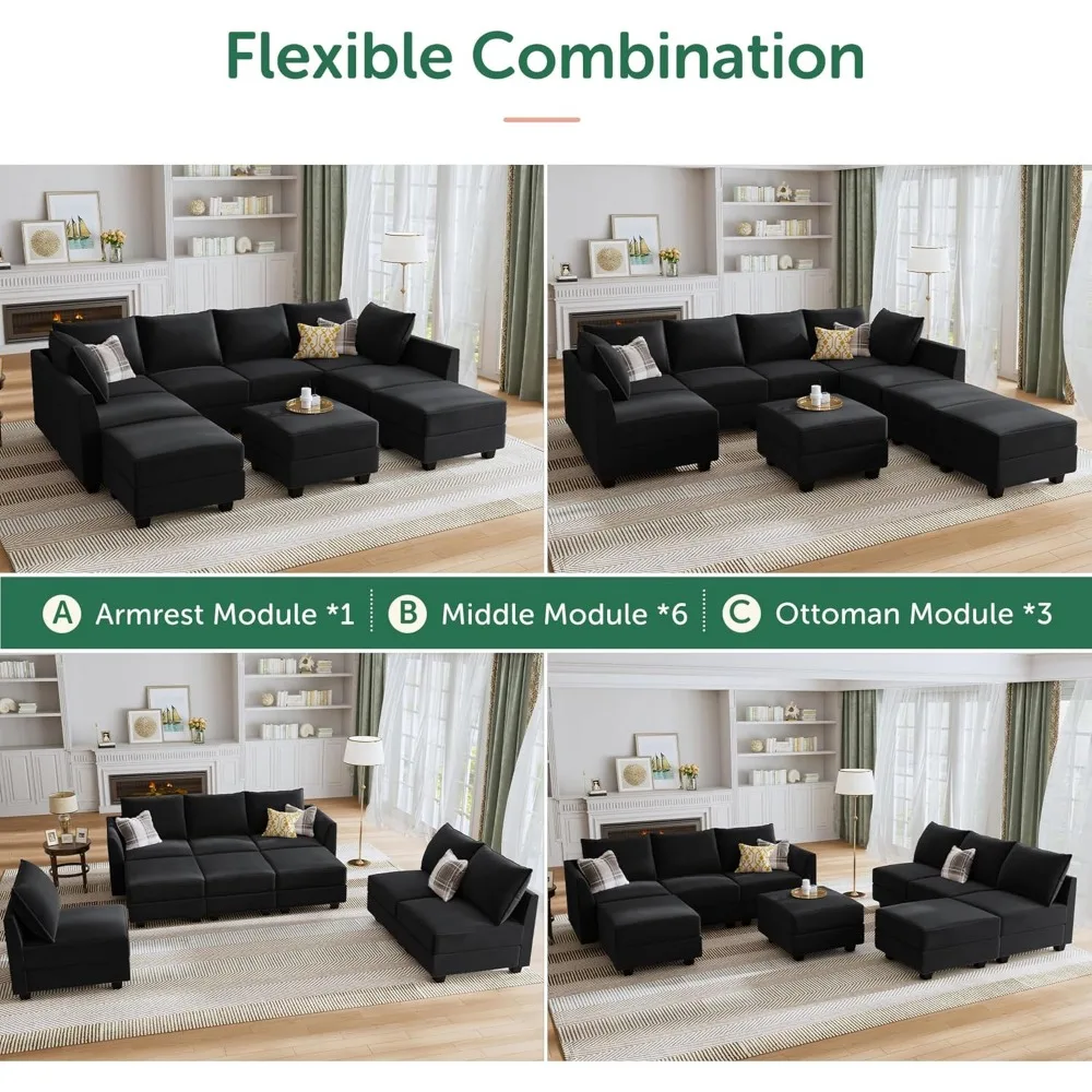 Sectional Sofa Set Oversized U Shaped Couch with Storage Ottoman Convertible Sleeper Sofa Velvet Modular Couch Living Room Sofas