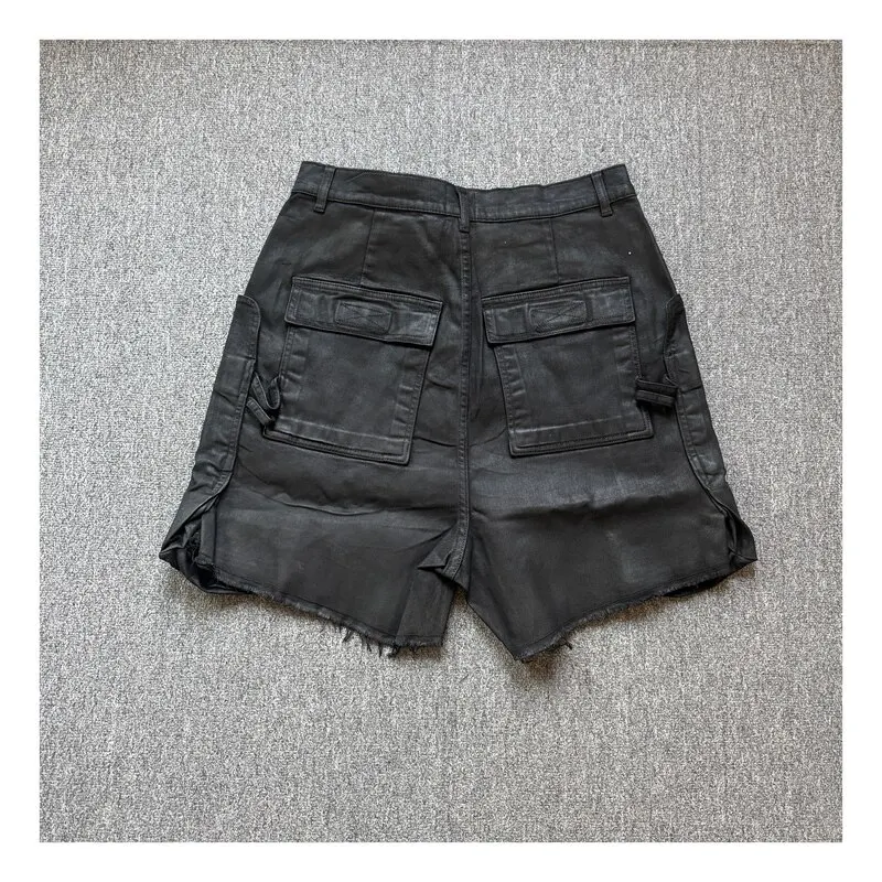 High Street RO Style Waxed Shorts Men's Rough Edge Loose Large Pocket Five Quarter Casual Fashion Loose Shorts