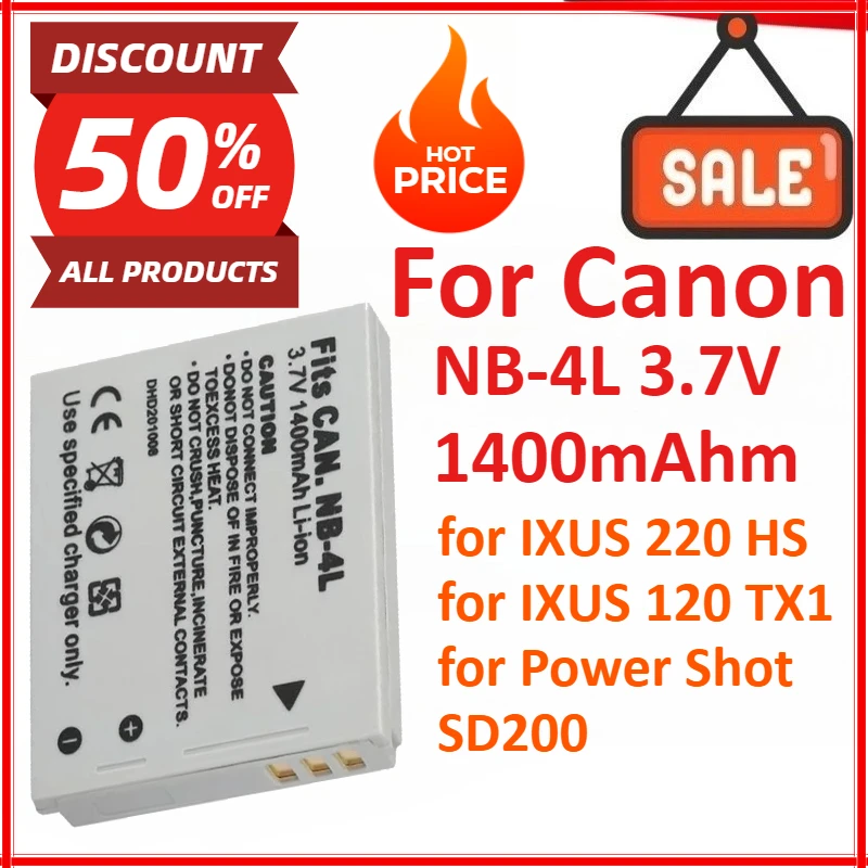 

NB-4L 3.7V 1400mAhm Lithium Digital Camera Battery For Canon IXUS 220 HS For IXUS 120 TX1 For Power Shot SD200 High Quality