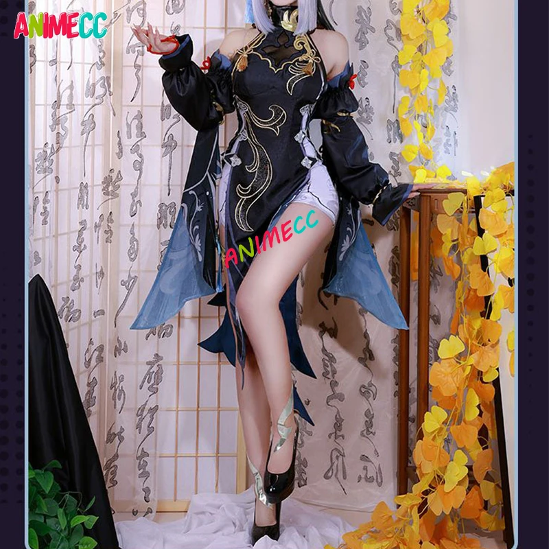 ANIMECC in Stock Shenhe Skin Cosplay Qipao Wig Genshin Impact Sea Lantern Festival Cosplay Costume Halloween Party for Women