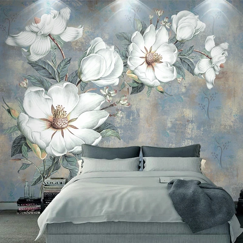 Custom Photo Wallpaper 3D Embossed White Flowers Oil Painting Bedroom European Mural Living room TV background wall restaurant