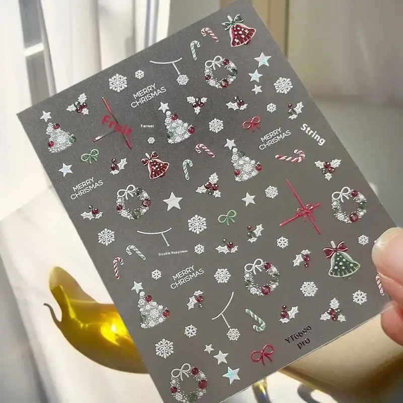 

Golden Snowflakes Manicure Decal - 1pc DIY Nail Art Decor with Cute Cartoon Santa & Christmas Tree