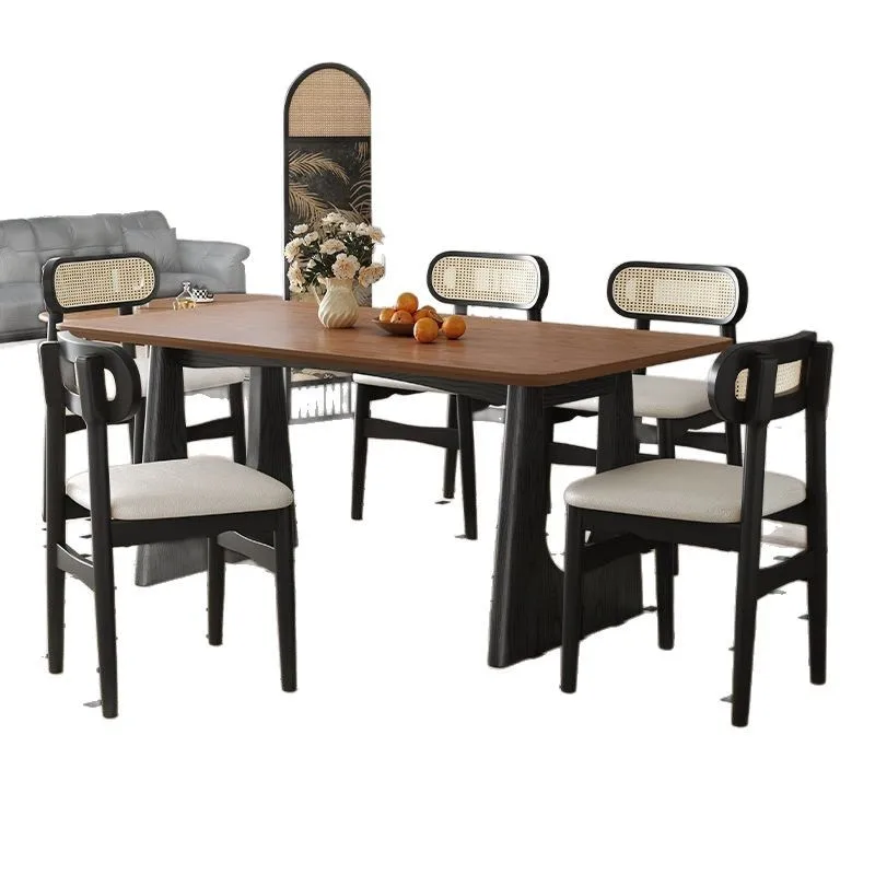 

Medieval ash wood solid wood dining table and chairs household small apartment square table French retro dining table