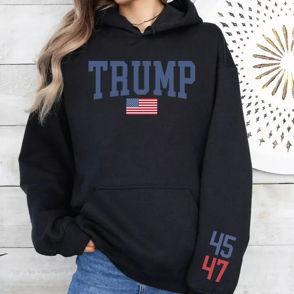 Trump 47 Women Sweatshirt Trump Train Hoodie - US Election 2024 Gift Donald Trump 47th President Drop-shoulder Sleeve Hoodies