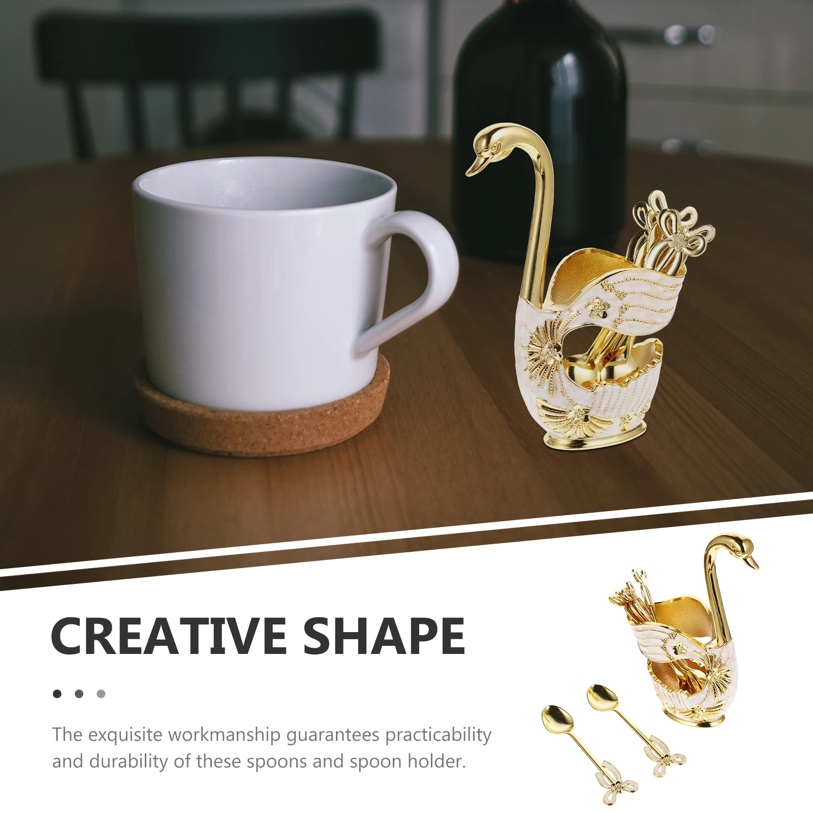 

1 set Metal Swan Fork Spoon Set Smooth Easy Clean Creative Shape Zinc Alloy Spoon Holder For Kitchen Dining Room Dessert Coffee