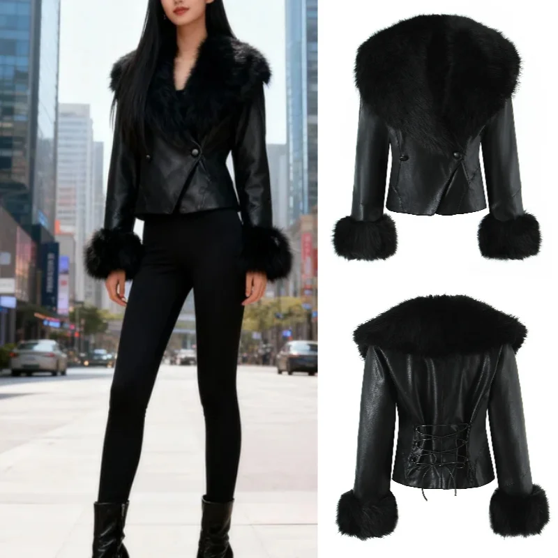 

Autumn/Winter Fashion Trend: Sexy European/American Style Fur Collar Slim-Fit Waist Jacket