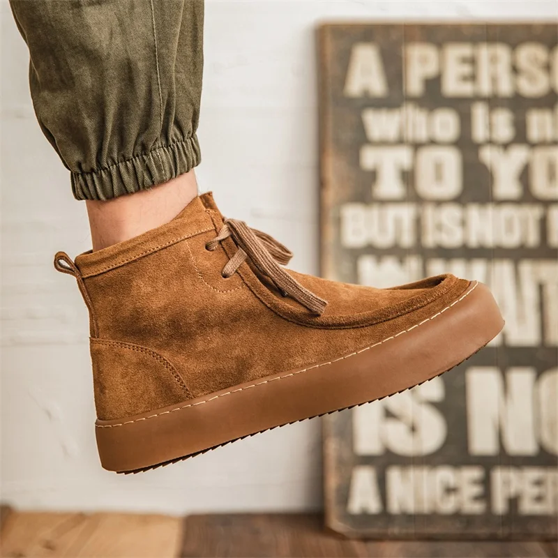 2023 Spring Men High Sole Casual Genuine Leather Shoes Man Japan Harajuku Korean Streetwear New Fashion Leather Suede Loafers
