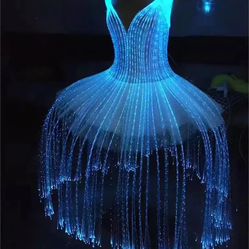 Fiber Optic Ballet Costume Skirt Luminous Dress Color Change Remote Control DIY Customized Stage Performance Long White