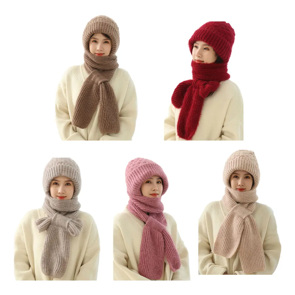 Fashionably Versatile Integrated Ear Protection Windproof Cap Scarf Winter Warm Knitted Hat Scarf