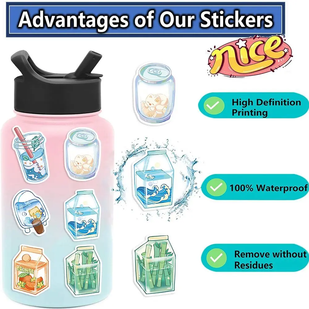 10/50pcs Ins Cute Summer Drink Bottle World Stickers Aesthetic DIY Skateboard Phone Luggage Graffiti Girl Gradient Sticker Toy