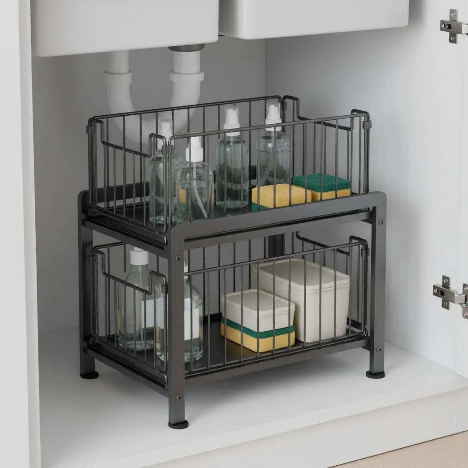 

Under Sink Pull Extendable Shelf Versatile Under Sink Storage Shelf Cabinet Sliding Drawer Rack Sturdy Construction for Pantry