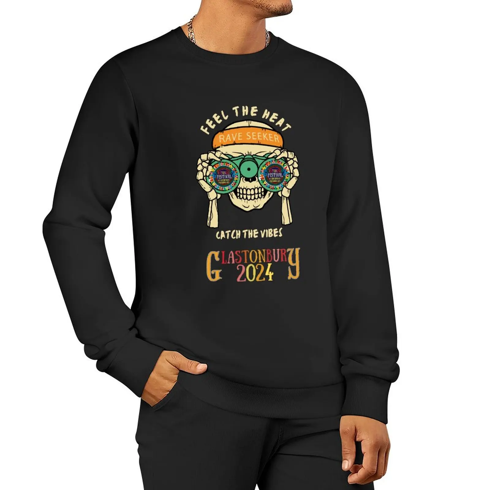 

Glastonbury 2024 Music Festival Rave Seeker Vibrant Skull Pullover Hoodie autumn jacket men men sweatshirt