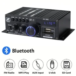 Sound Amplifier for Car Channel 2.0 HIFI Bluetooth Amplifiers Home Digital Audio DC 12V Amp AK380 Amplifiers for Car Bass Treble