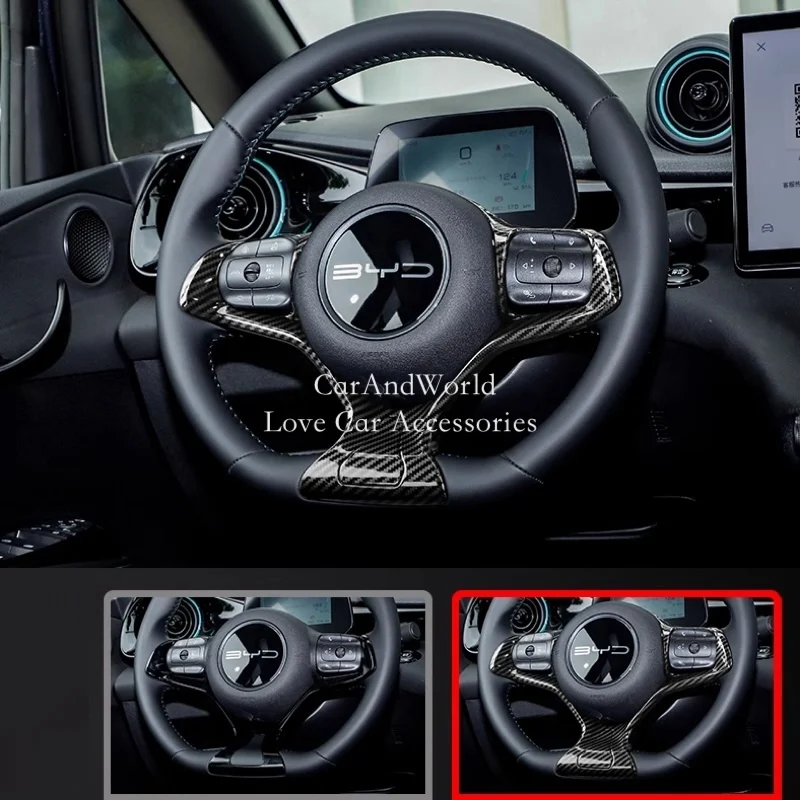 ABS Carbon Fiber Interior Steering Wheel Button Frame Cover Trims Car Moulding Accessories For BYD Dolphin 2021-2025