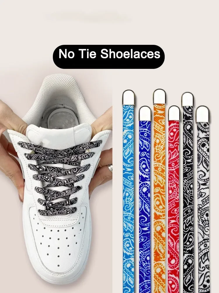 Cashew Flower No Tie Shoelaces Flat Elastic Shoelace Metal Buckle Hiking Running Shoe Laces Outdoor Sneakers Kid Adult Shoe Lace