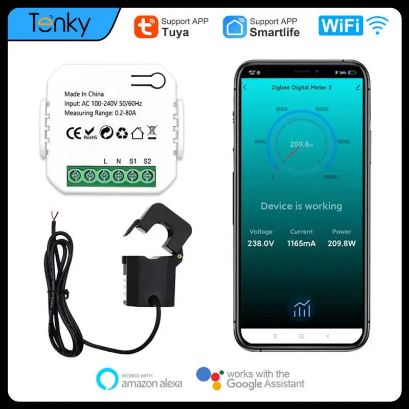 

Tuya Smart Life WiFi Energy Meter 80A With Current Transformer Clamp KWh Power Monitor Electricity Statistics110V 230V 50/60Hz