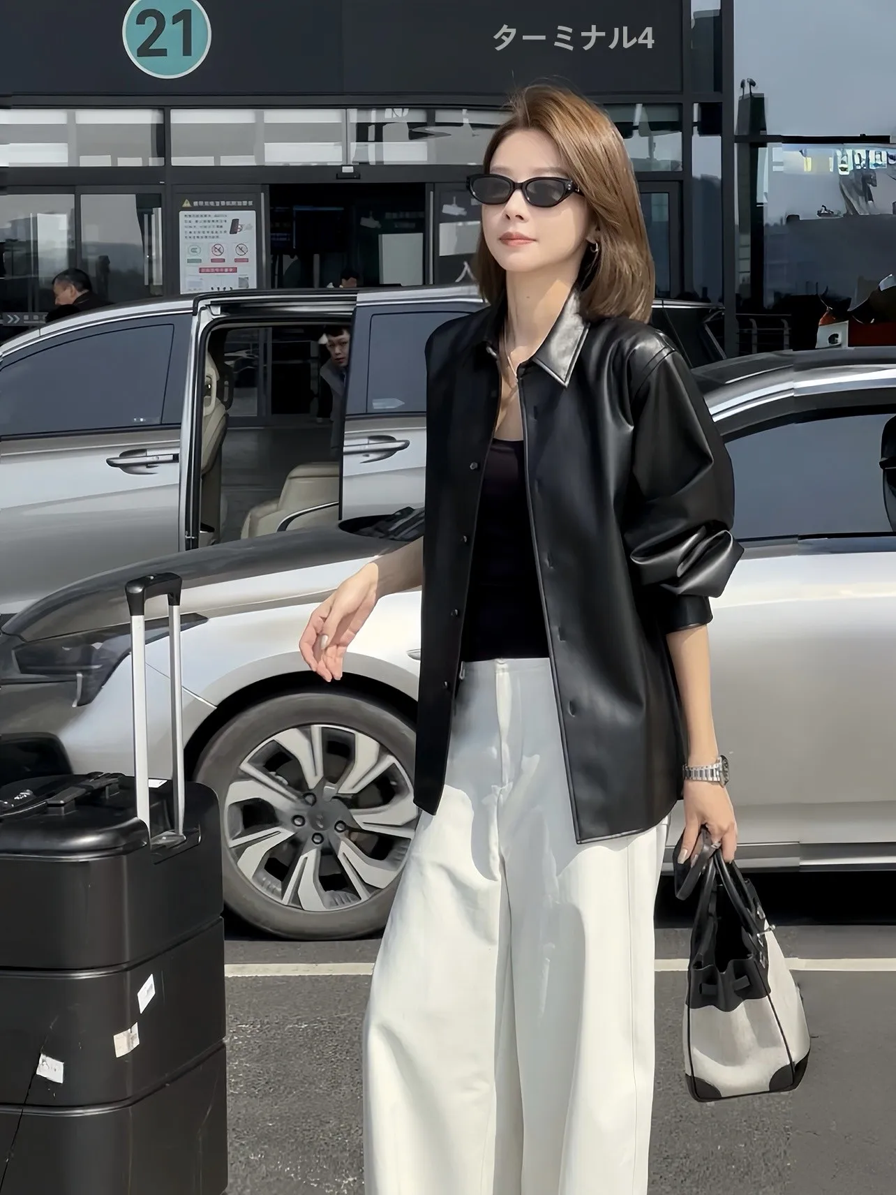 Lao Ban Zhou Modern Retro Shirt Spring New Loose Fit Flip Collar Mischievous Personality PU Leather Women's Fashion Top