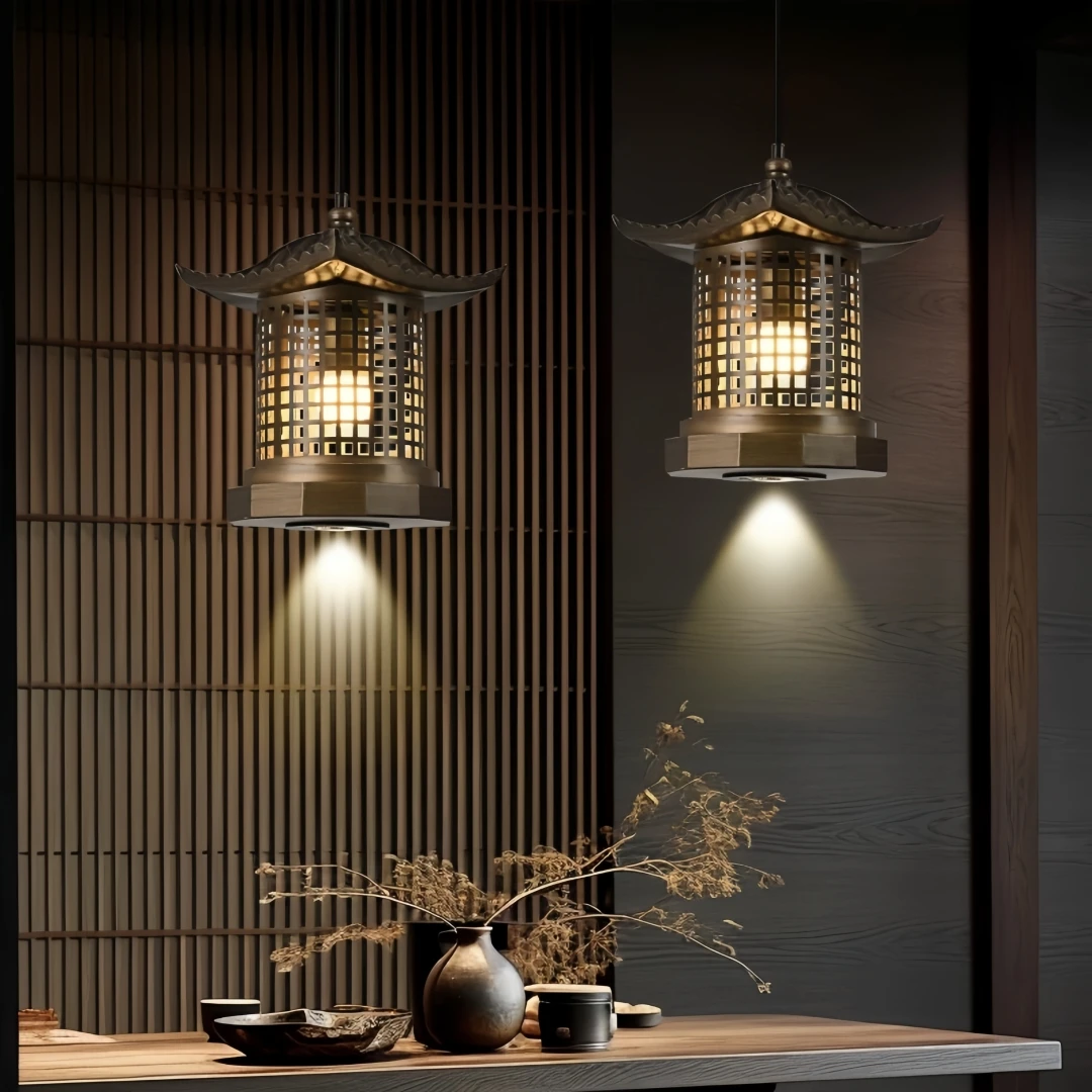 

Oriental Pagoda Grid Mini Pendant Light for Kitchen Island Tea Room Bar Balcony Elegant Zen Vintage Home Interior Decor