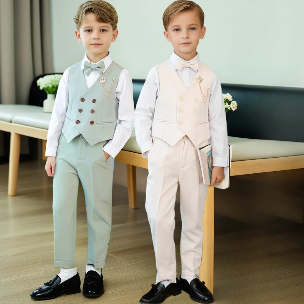 

Page Boys Wedding Suit 2025 Spring White Elegance Formal Teen Kids Birthday Evening Tuxedo Kids Host Performance Vest Blazer Set