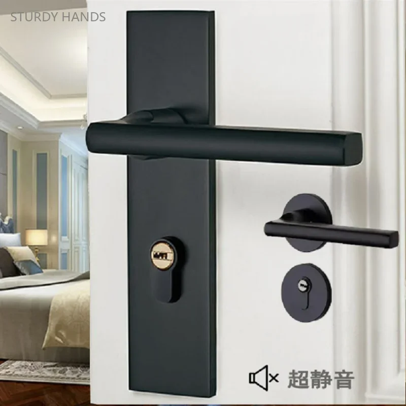 1 set of zinc alloy black solid wood door locks light luxury and simple bedroom silent handle split lock with key included