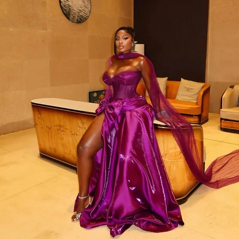 Eye Catching Fuchsia Split Long African Women Dress To Party Sexy Formal Dresses Lace Up Back Can Be Custommade Customized
