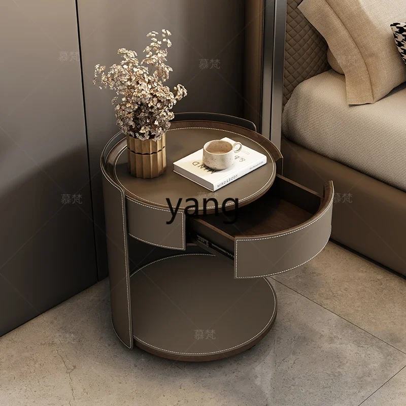 LH minimalist removable round bedside table saddle leather bedroom bedside table
