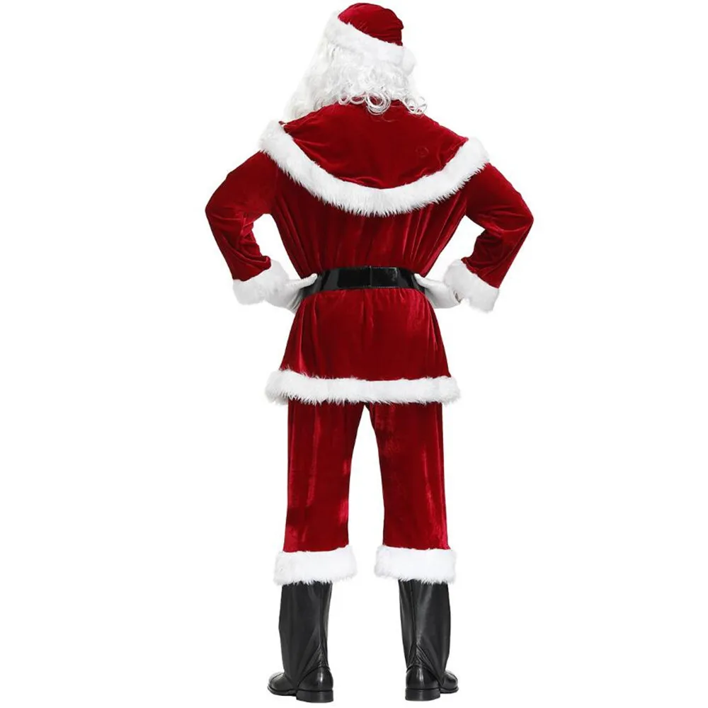 Traje de Natal de veludo para adultos, Papai Noel Cosplay, vestido extravagante, uniforme de Natal, terno para homens e mulheres, roupas para casais, plus size