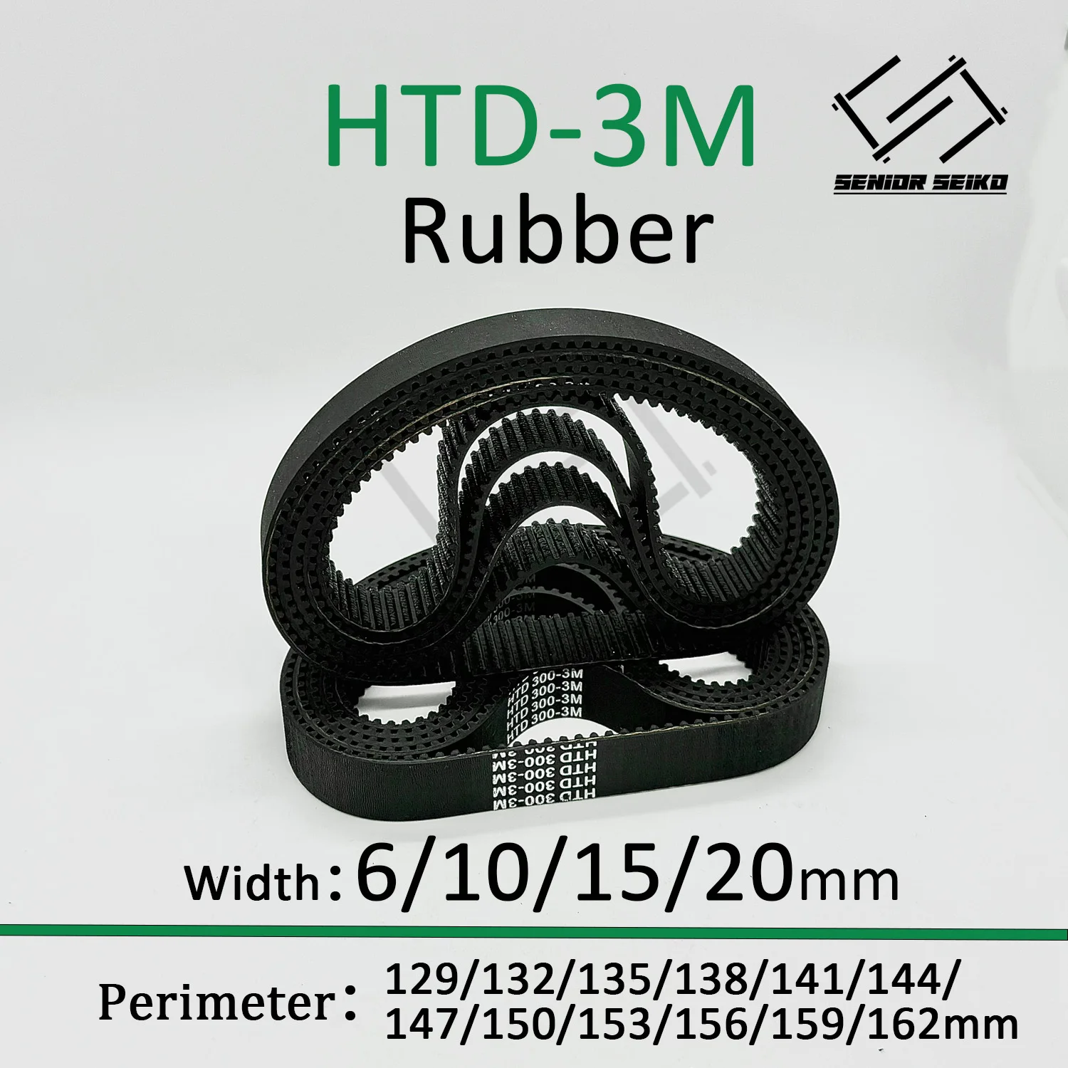 3M HTD Timing Belt Length 129/132/135/138/141/144/147/150/153/156/159/162mm Width 6/10/15/20mm HTD3M Closed Synchronous Belts