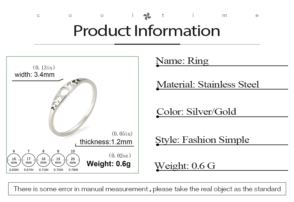 COOLTIME Mondphasenring für Damen, Edelstahl, minimalistisch, Paarringe, Schmuck, Jahrestagsgeschenk, 2026, neu im Großhandel – Detail 2