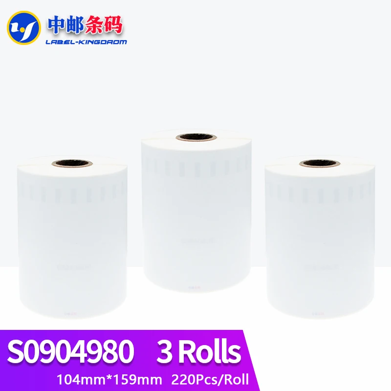 3 Roll Dymo Generic S0904980 Label Sticker 104mm*159mm 220Pcs Compatible for LabelWriter 4XL Printer 4