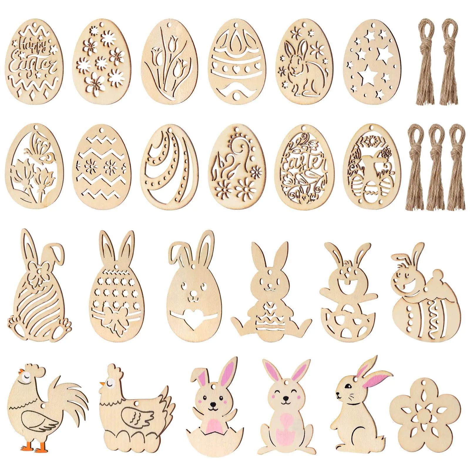 

48pcs DIY Wooden Tags Smooth Surface Party Decoration Hanging Ornaments Christmas Tree Wedding Birthday Sewing Accessories